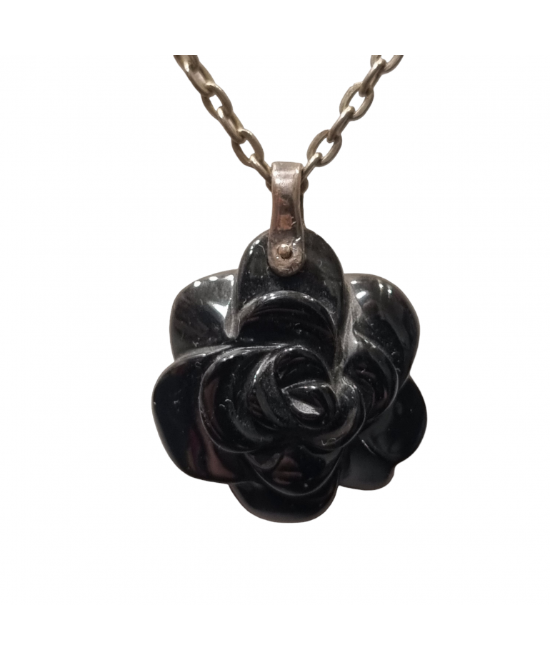 Pendentif Onyx Fleur et chaîne Argent 925