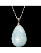Pendentif Aigue marine avec bélière sur chaîne
