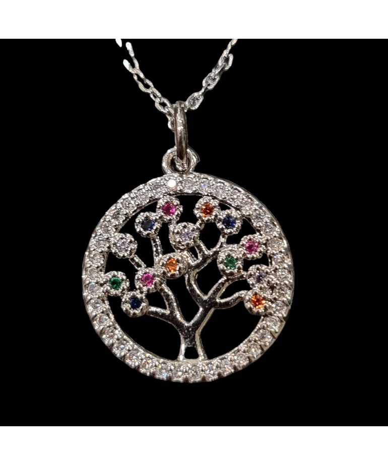 Pendentif Zirconium multicolore Arbre de vie sur chaîne