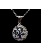 Pendentif Email rond Arbre de vie avec chaîne