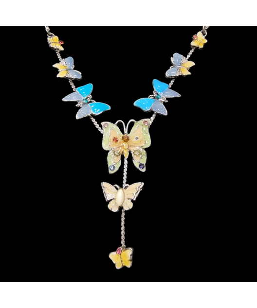 Collier Zirconium & Email Papillons