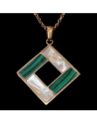 Pendentif Malachite & Nacre avec chaîne acier rosé