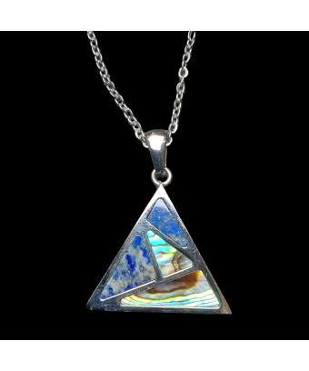 Pendentif Lapis-lazuli & Nacre triangle sur chaîne