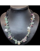 Collier Fluorite Zirconium Perles Eau douce baroques & Onyx facetté