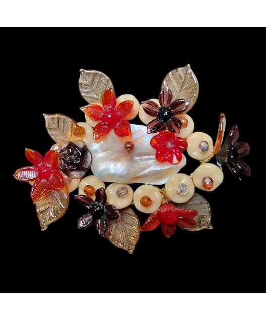 Broche & Pendentif  Zirconium Nacre & Bakélite fleur