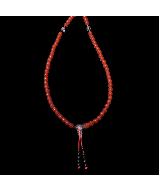 Collier Mala Cornaline & Onyx 108 pierres rondes 6mm