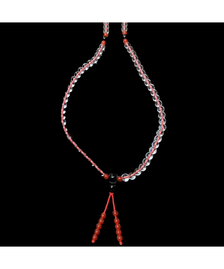 Collier Mala Cristal de roche & Onyx 108 pierres rondes 6mm
