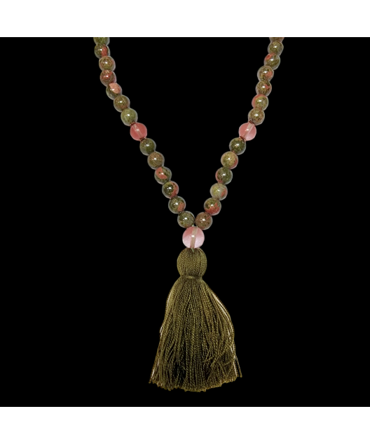 Collier Mala Unakite 108 pierres rondes 8mm