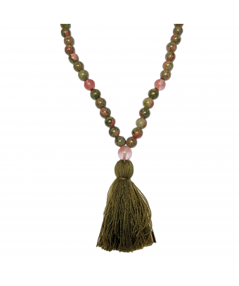 Collier Mala Unakite 108 pierres rondes 8mm