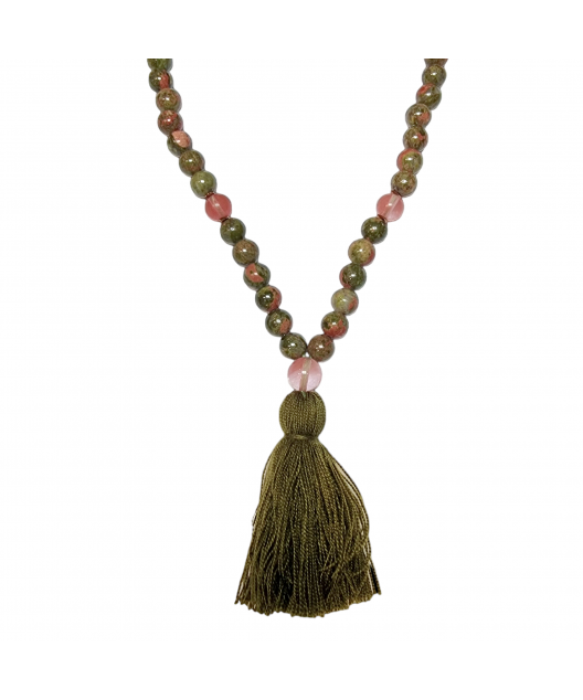 Collier Mala Unakite 108 pierres rondes 8mm
