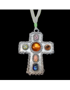 Pendentif Croix Verre Murano Métal argenté sur cordon