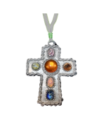 Pendentif Croix Verre Murano Métal argenté sur cordon