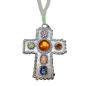 Pendentif Croix Verre Murano Métal argenté sur cordon