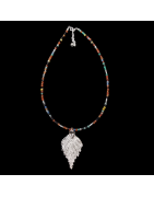 Pendentif Feuille sur collier multipierres Argent 925