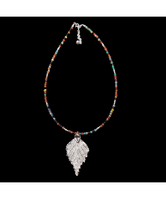 Pendentif Feuille sur collier multipierres Argent 925