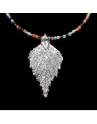 Pendentif Feuille sur collier multipierres Argent 925
