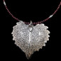 Pendentif Feuille sur collier Grenat Argent 925