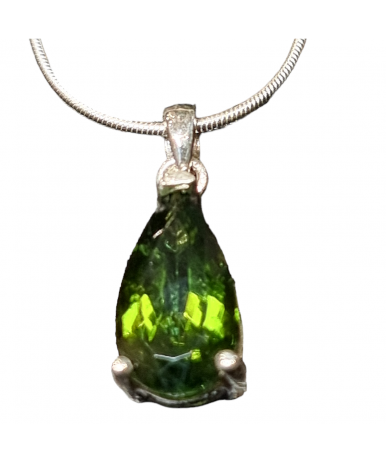 Pendentif Tourmaline verte et chaîne Argent 925