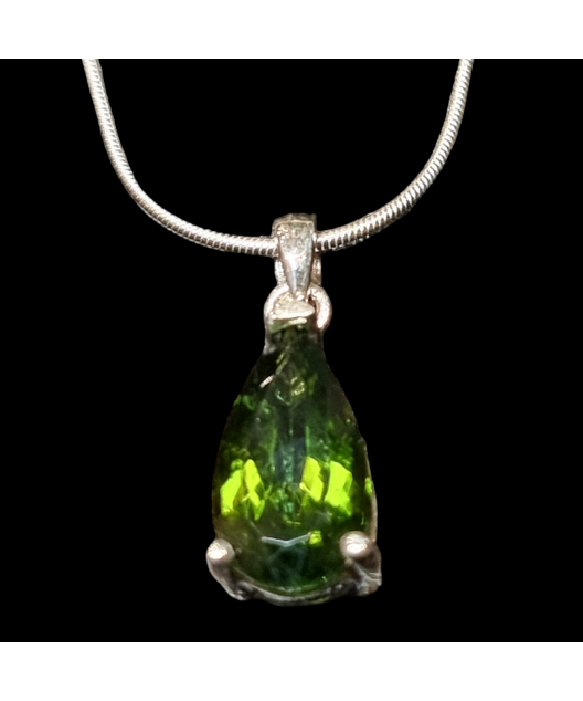 Pendentif Tourmaline verte et chaîne Argent 925