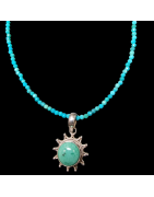 Pendentif Turquoise soleil Argent 925 sur collier turquoise facettée