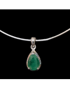 Pendentif Emeraude sur chaine rigide Argent 925