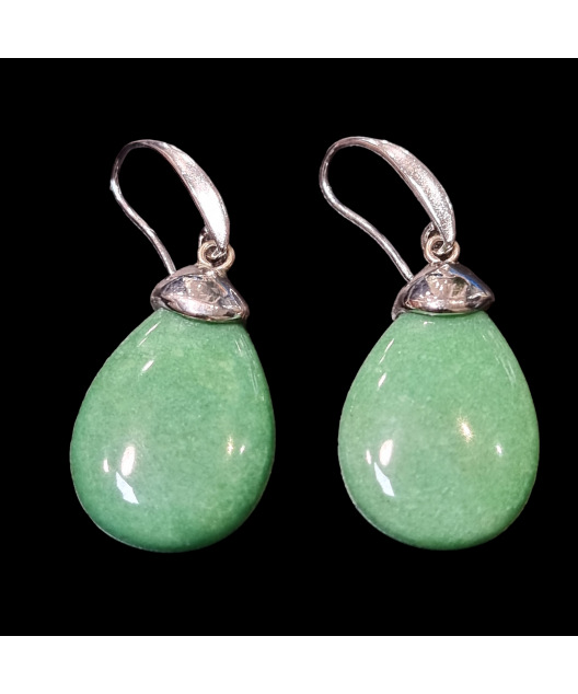Boucles Aventurine verte Métal rhodié