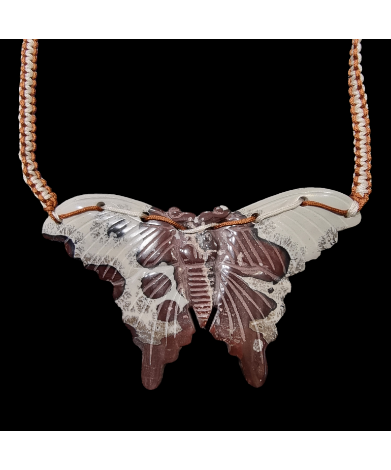 Pendentif Jaspe Picasso Papillon sur cordon réglable