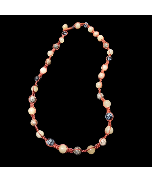 Collier Calcite jaune Jaspe paysage & Obsidienne neigeuse