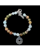 Bracelet Bien être Aigue marine & Agate Fleur de vie avec fermoir