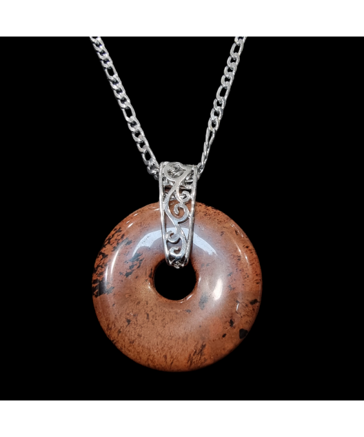 Pendentif Obsidienne acajou donut sur chaîne