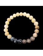 Bracelet Calcite jaune Jaspe paysage & Obsidienne neigeuse Pierres rondes 8mm