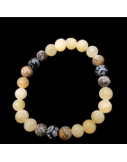 Bracelet Calcite jaune Jaspe paysage & Obsidienne neigeuse Pierres rondes 8mm