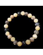 Bracelet Calcite jaune Jaspe paysage & Obsidienne neigeuse Pierres rondes 8mm