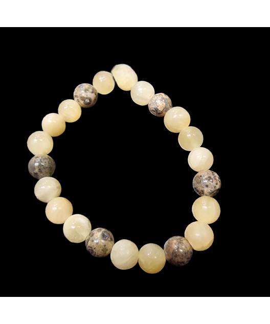 Bracelet Calcite jaune & Jaspe paysage Pierres rondes 8mm