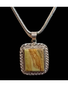 Pendentif Jaspe mokaïte & chaîne Argent 925