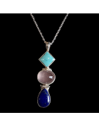 Pendentif Turquoise Quartz rose & Lapis-lazuli Argent 925