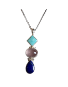 Pendentif Turquoise Quartz rose & Lapis-lazuli Argent 925