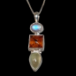 Pendentif Pierre de lune Ambre & Préhnite Epidote Argent 925