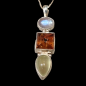 Pendentif Pierre de lune Ambre & Préhnite Epidote Argent 925
