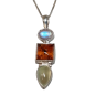 Pendentif Pierre de lune Ambre & Préhnite Epidote Argent 925