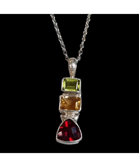 Pendentif Grenat Citrine & Péridot Argent 925