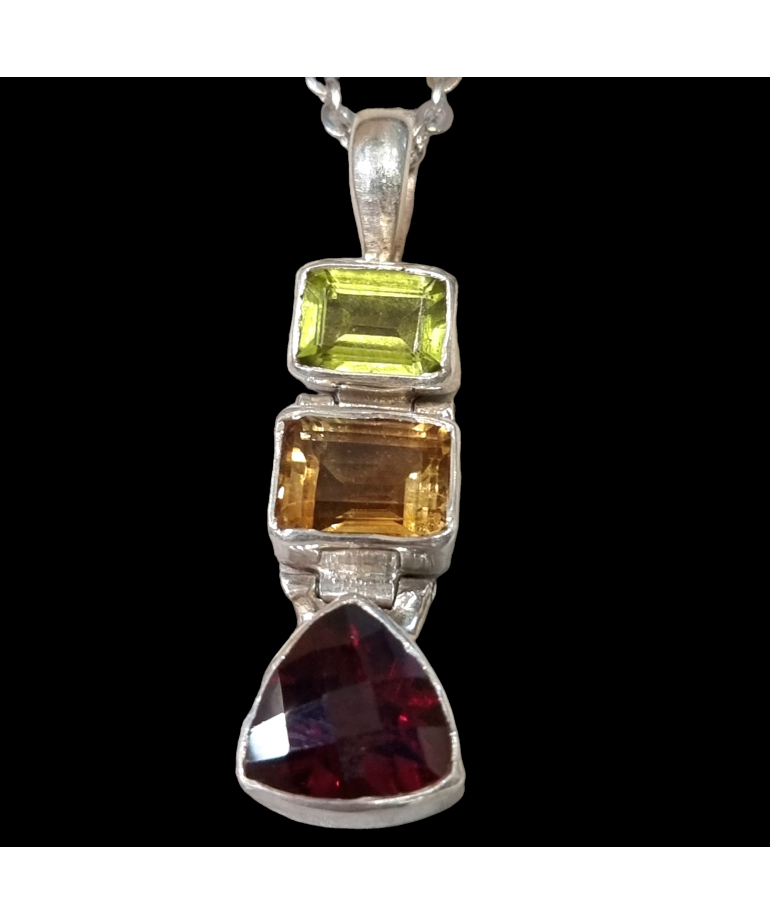 Pendentif Grenat Citrine & Péridot Argent 925