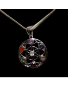 Pendentif 7 Chakras Fleur de vie Argent 925 sur cordon réglable