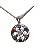 Pendentif 7 Chakras Fleur de vie Argent 925 sur cordon réglable