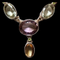 Collier Améthyste Quartz fumé Citrine & Péridot sertis avec fermoir Argent 925