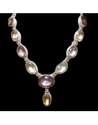 Collier Améthyste Quartz fumé Citrine & Péridot sertis avec fermoir Argent 925