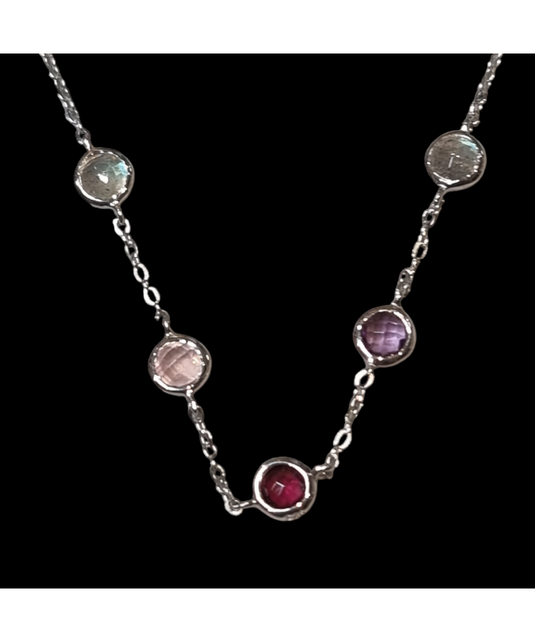 Collier Grenat Améthyste Quartz rose & Labradorite