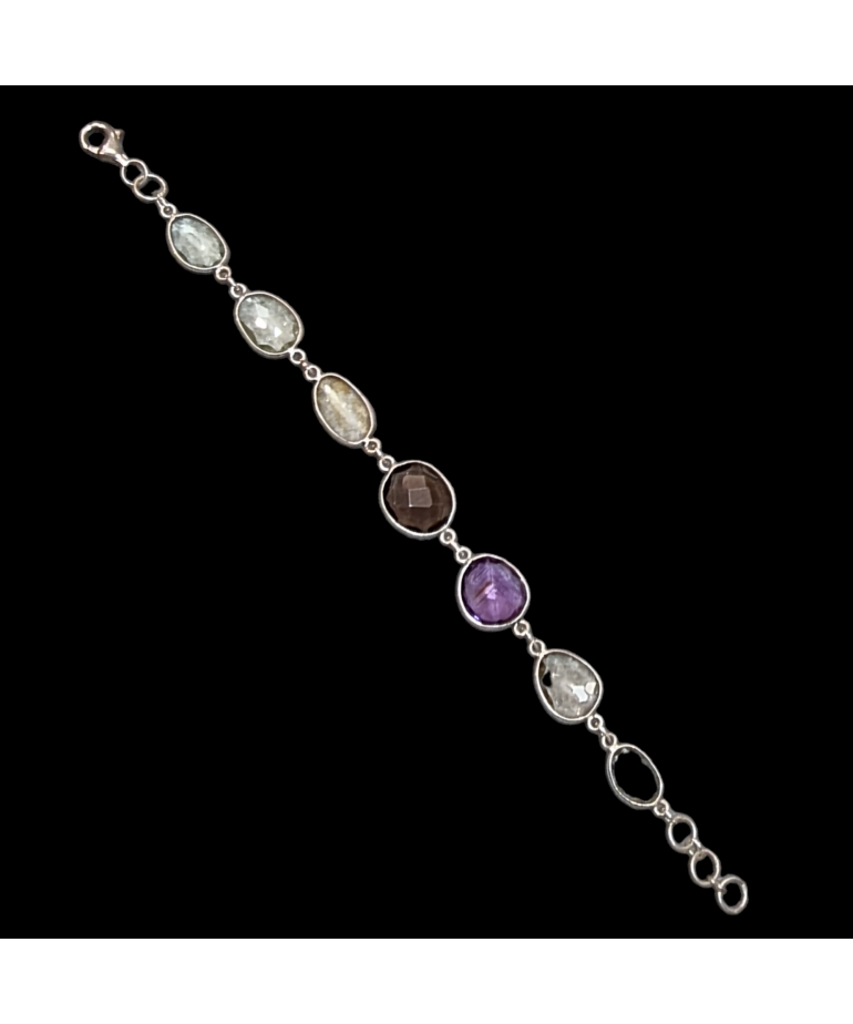 Bracelet Améthyste Citrine & Quartz fumé sertis Argent 925