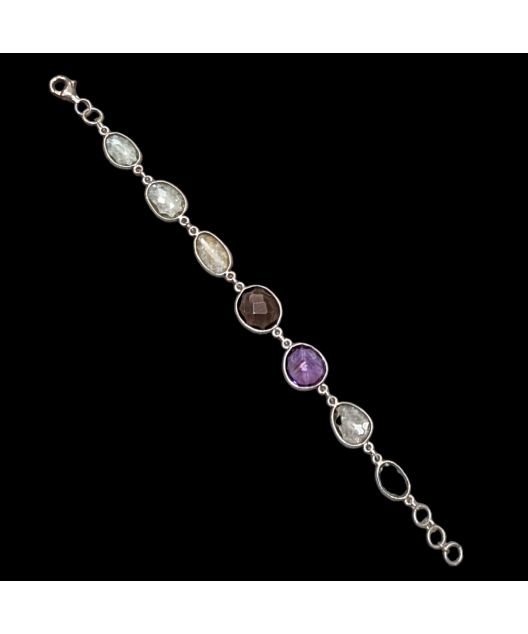Bracelet Améthyste Citrine & Quartz fumé sertis Argent 925