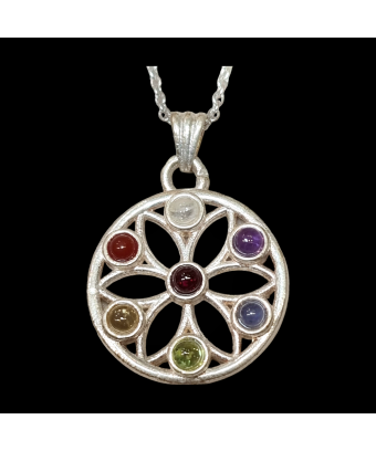Pendentif 7 Chakras Fleur de vie avec chaîne